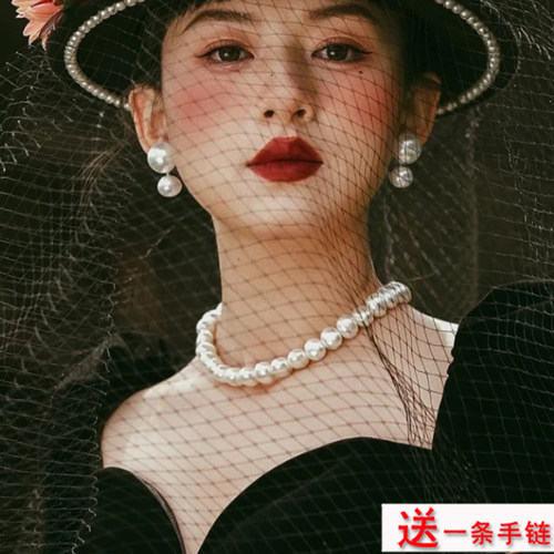 大珍珠项链女士短款锁骨链