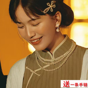 搭配旗袍珍珠项链女士55cm锁骨链子拍照饰品多层颈链子毛衣链004