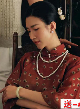 搭配旗袍珍珠项链中长款颈链子女士双层锁骨链拍照写真配饰品108