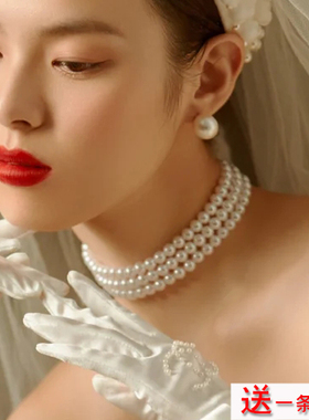 三层珍珠项链女款时尚毛衣链子