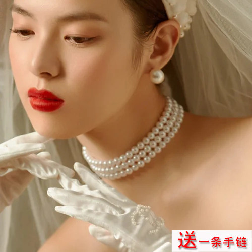 三层珍珠项链女款时尚毛衣链子