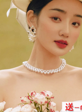 热巴同款手工编织小珍珠项链颈链choker女士法式锁骨链子项圈1297