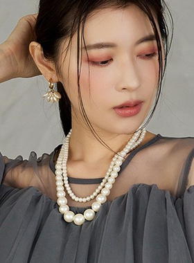双层叠戴大珍珠项链韩系ins颈链女士多层锁骨链毛衣链气质饰品680