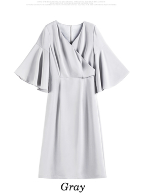 夏季修身显瘦V领连衣裙子女士春秋冬打底裙加大码小礼服裙子88152