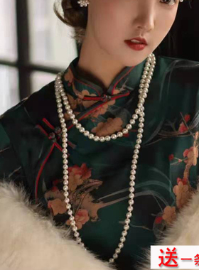 多层叠戴仿珍珠项链配旗袍配饰品中长款颈链女士拍照写真饰品127