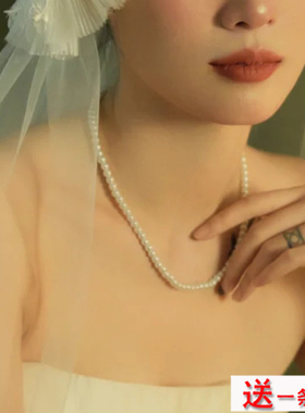 正圆珍珠项链女士choker配婚纱礼服颈链百搭饰品锁骨链毛衣链016