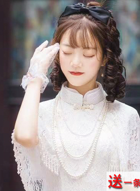 搭配旗袍珍珠项链中长款毛衣链子