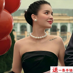 法式 大珍珠项链女士配婚纱礼服颈链锁骨链choker摄影拍照饰品1140