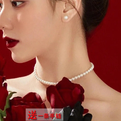 大珍珠项链女士短款锁骨链气质choker颈链子简约毛衣链配饰品1472