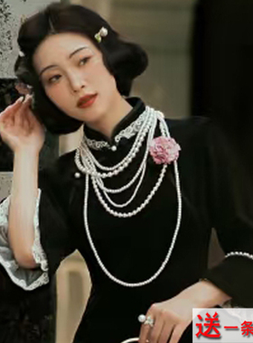 2025新款配旗袍珍珠项链多层叠戴颈链中长款锁骨链六层毛衣链423