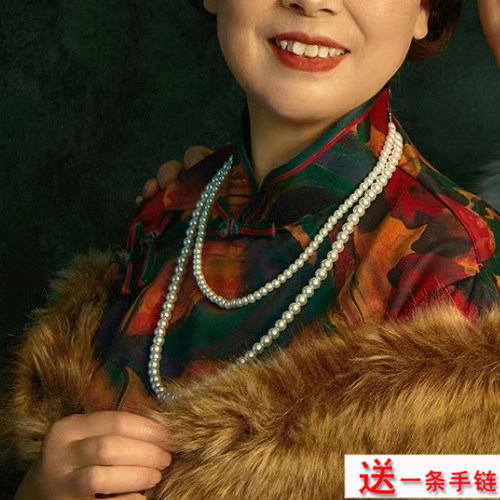 搭配旗袍珍珠项链多层锁骨链中长款复古风双层叠戴颈链子女士1026