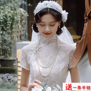 配饰品锁骨链多层叠戴毛衣链子896 配旗袍珍珠项链女双层颈链长款