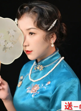 搭配旗袍珍珠项链50cm中长款颈链女士毛衣链古风拍照写真项饰1351