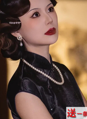 搭配旗袍珍珠项链加长版颈链拍照饰品50cm锁骨链女士毛衣链子560