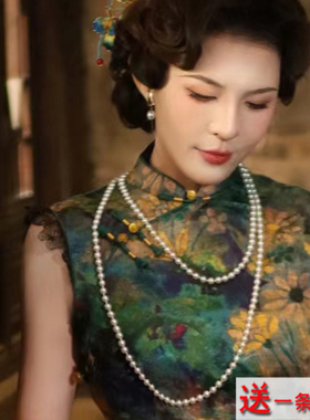 搭配旗袍珍珠项链女士拍照写真配饰品多层叠戴中长款毛衣链子418