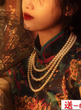 2025新款搭配旗袍珍珠项链女多层叠戴毛衣链中长款颈链锁骨链338