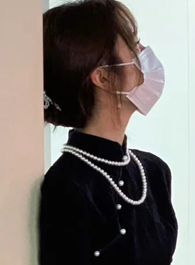 搭配旗袍珍珠项链双层叠戴颈链夏季锁骨链女士中长款毛衣链子803