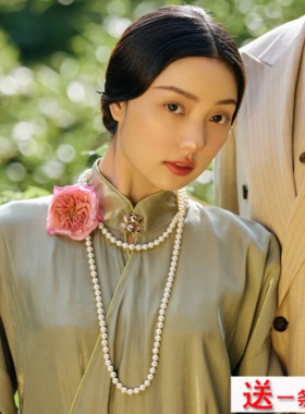 双层珍珠项链配旗袍配饰品多层颈链子女士中长款拍照写真饰品094