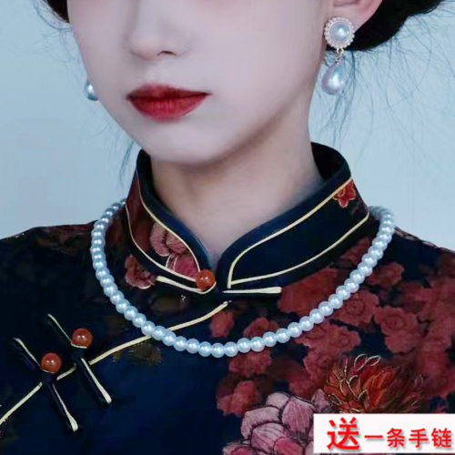搭配旗袍珍珠项链女士50cm锁骨链
