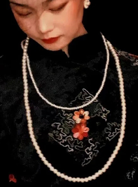 搭配旗袍珍珠项链拍照写真饰品女士中长款颈链多层叠戴毛衣链361