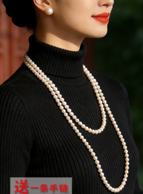 多层珍珠项链中长款双层锁骨链叠戴毛衣链女士两层颈链配饰品621