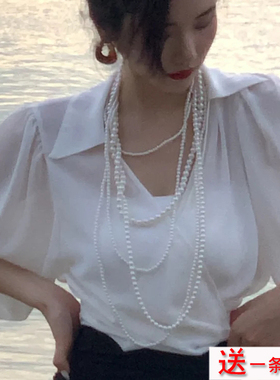 多层叠戴珍珠项链女士夏季颈链子毛衣链子中长款锁骨链子项圈489