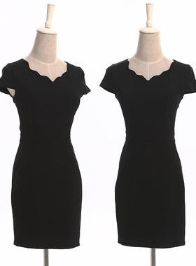 夏季短袖连衣裙女士春秋季打底内搭包臀裙子黑色修身显瘦裙子3803