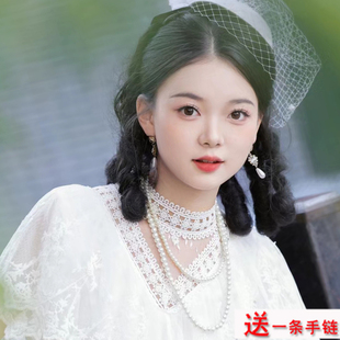 双层珍珠项链百搭颈链子多层锁骨链子女士民国风摄影拍照饰品348