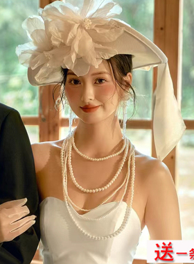 多层叠戴珍珠项链中长款