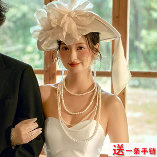 多层珍珠项链中长款 颈链女士配婚纱礼服锁骨链子摄影拍照饰品075