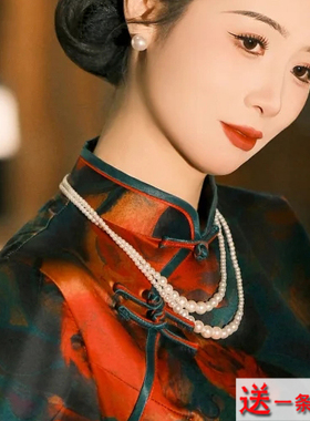 双层珍珠项链配旗袍配饰品多层叠戴颈链女摄影拍照饰品锁骨链529