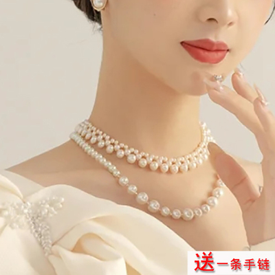 热巴同款珍珠项链女士颈链子锁骨链子毛衣链子项饰品颈带配饰473