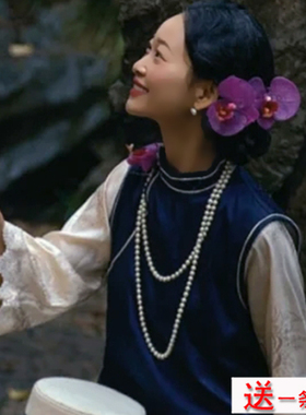 2025新款搭配旗袍珍珠项链女士夏季颈链中长款双层叠戴毛衣链1560