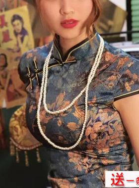 搭配旗袍珍珠项链120cm双层颈链毛衣链中长款锁骨链女士配饰品992