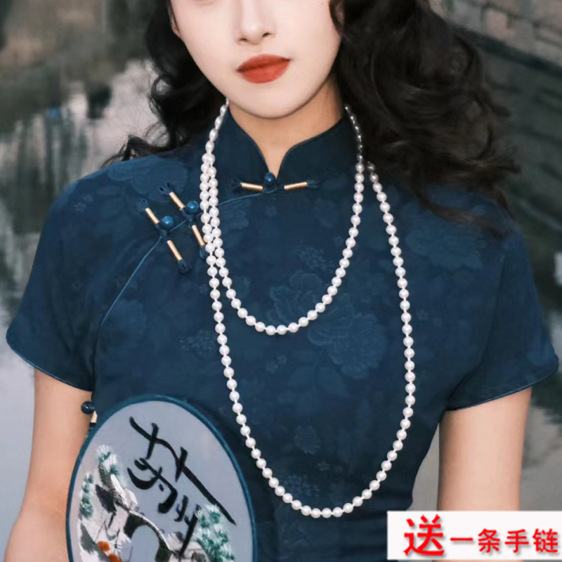 双层珍珠项链旗袍配饰品155cm多层叠戴中长款毛衣链女士锁骨链388