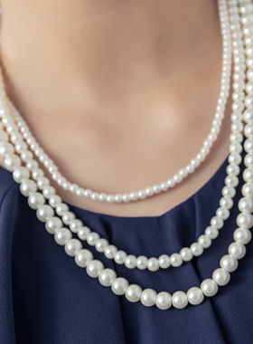 多层叠戴珍珠项链颈链锁骨链