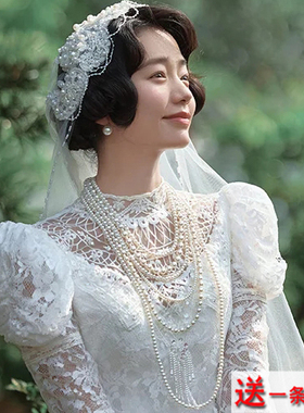 多层珍珠项链配婚纱礼服颈链子女士摄影拍照饰品锁骨链中长款530