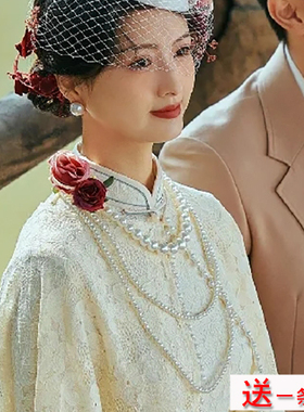 搭配旗袍珍珠项链女士多层叠戴