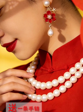 搭配旗袍珍珠项链旗袍配饰品长颈链女士锁骨链双层两层毛衣链605