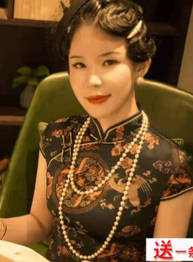 2025新款多层珍珠项链配旗袍饰品中长款毛衣链子女士锁骨链子128