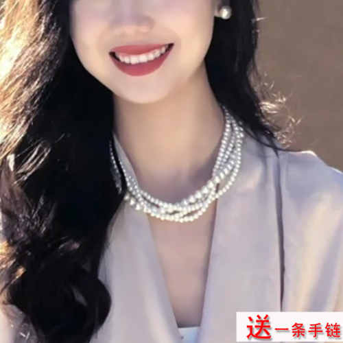 多层珍珠项链颈链女款配饰品锁骨