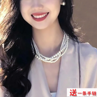 多层珍珠项链颈链子女士四层麻花锁骨链法式毛衣链子短款项圈1462