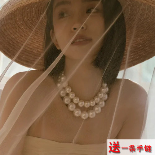 双层叠戴大珍珠项链配饰时尚夸张颈链子女士多层锁骨链子短款532