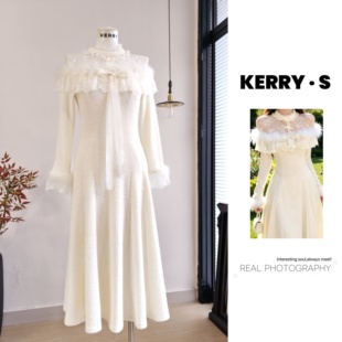 月光礼赞 浪漫风白色蕾丝连衣裙女轻奢千金风氛围感绝美长裙 法式