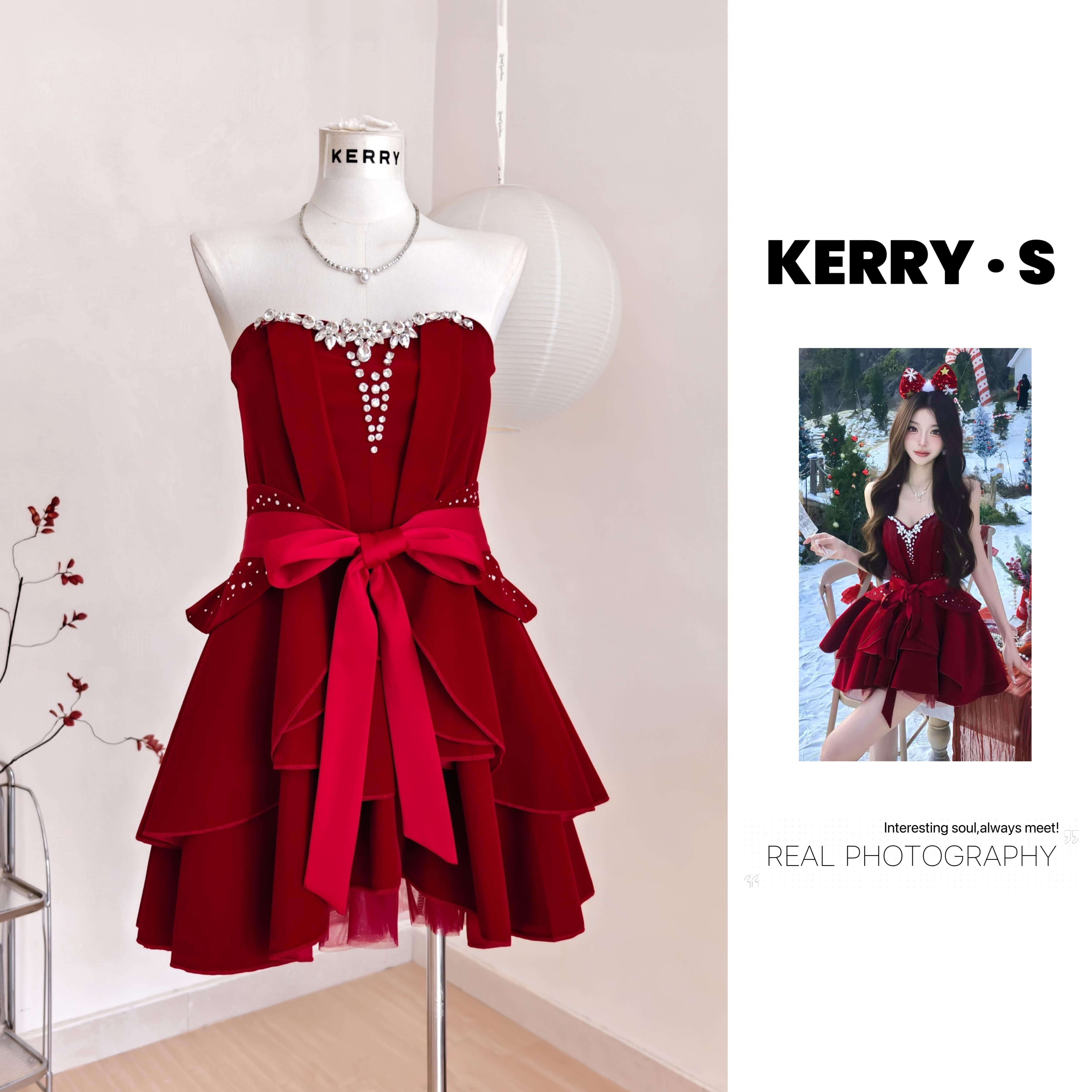 罗曼蒂克 红色丝绒连衣裙+腰封女显瘦气质过年小礼裙元旦跨年穿搭,女装/女士精品,连衣裙,淘宝优惠券,粉丝福利购,淘宝优惠卷