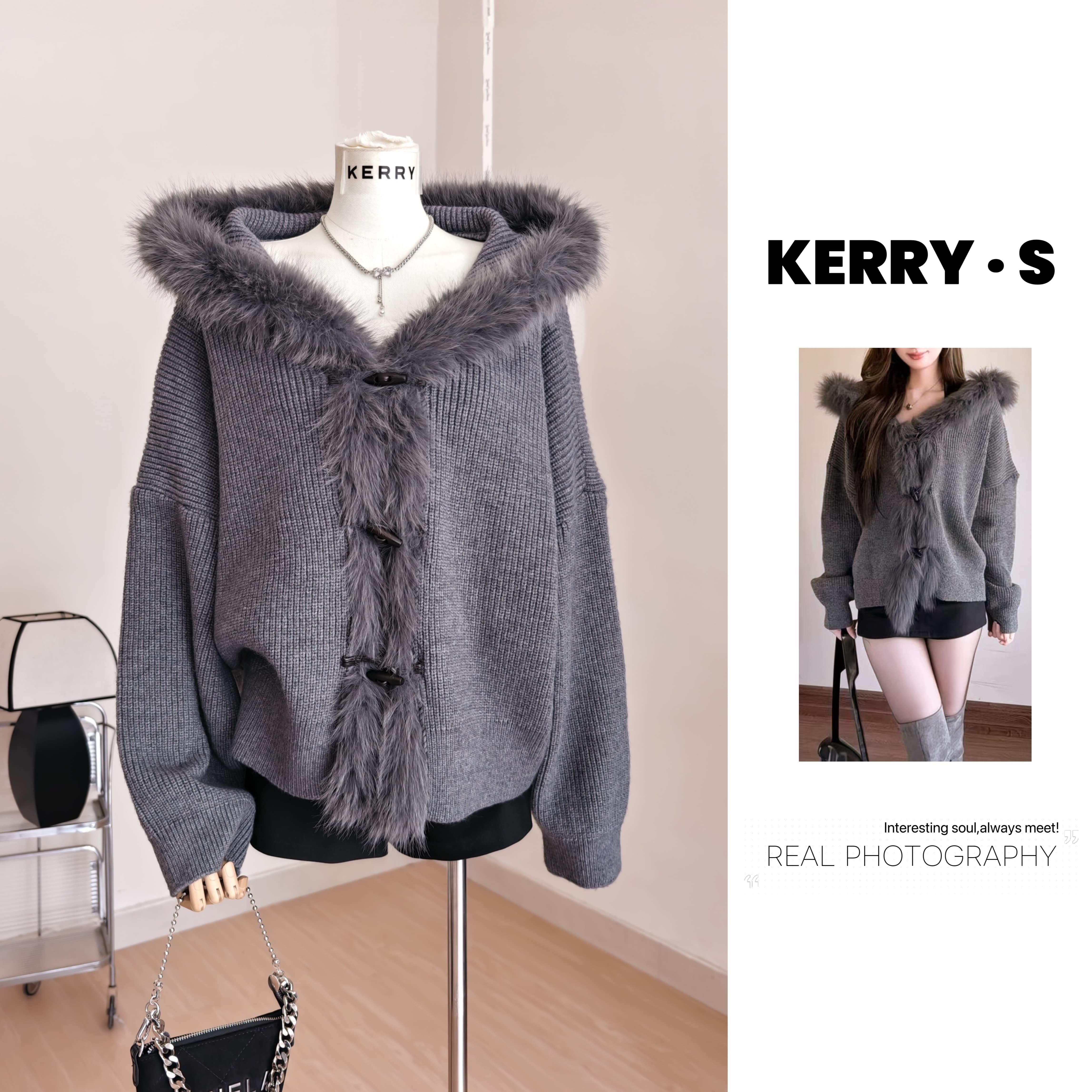 春季新款美式牛角扣连帽大毛毛衣慵懒感保暖针织开衫上衣韩系穿搭,女装/女士精品,毛针织衫,淘宝优惠券,粉丝福利购,淘宝优惠卷