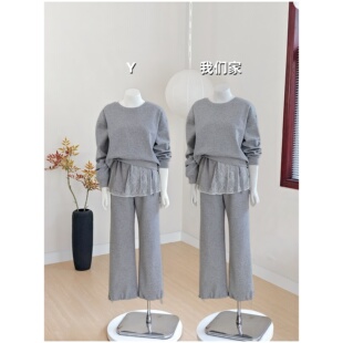 2026春季新款减龄休闲运动风蕾丝屁帘卫衣卫裤三件套装女早春穿搭