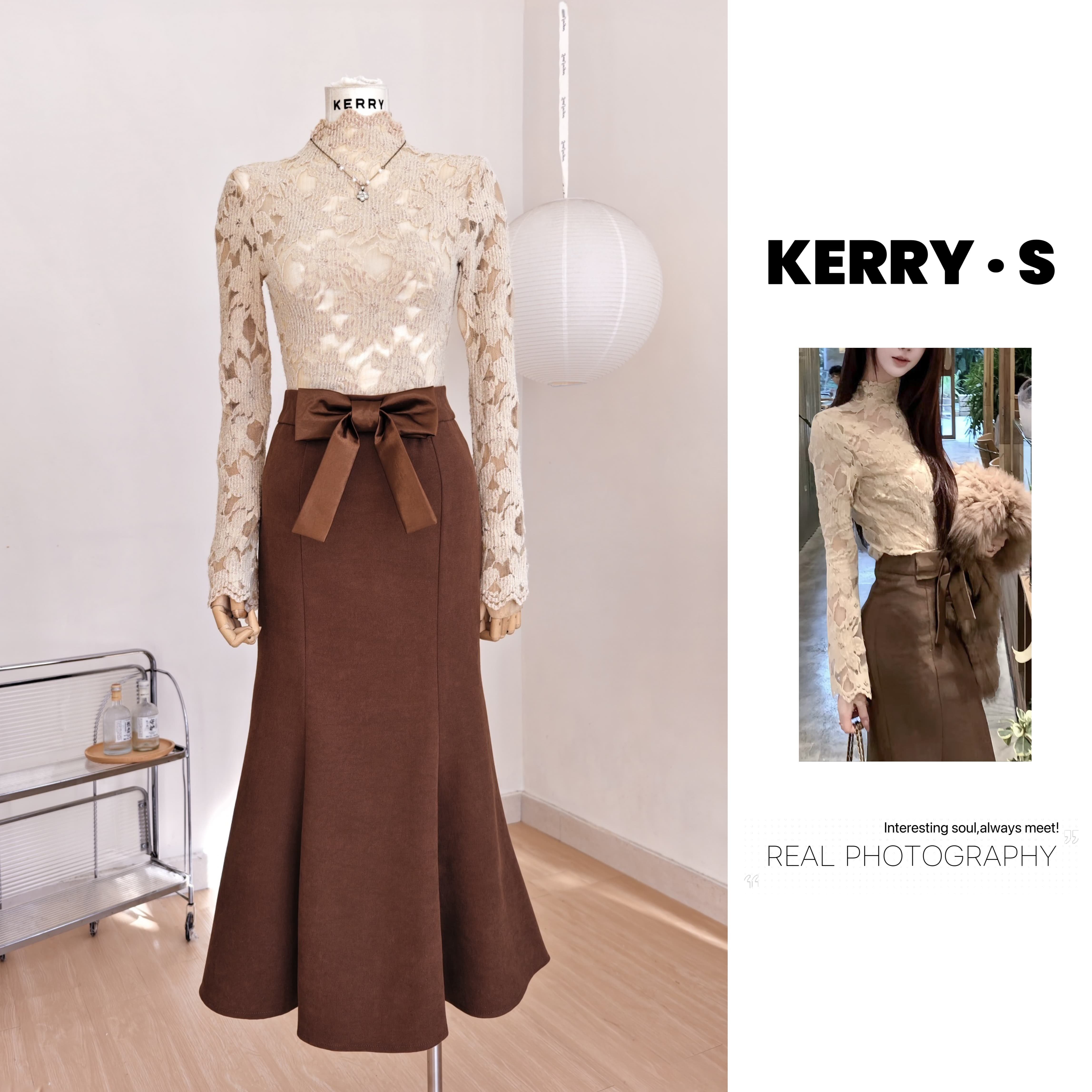 焦糖栗影 秋冬设计感亲肤镂空蕾丝内搭上衣女气质鱼尾半身裙套装,女装/女士精品,时尚套装,淘宝优惠券,粉丝福利购,淘宝优惠卷