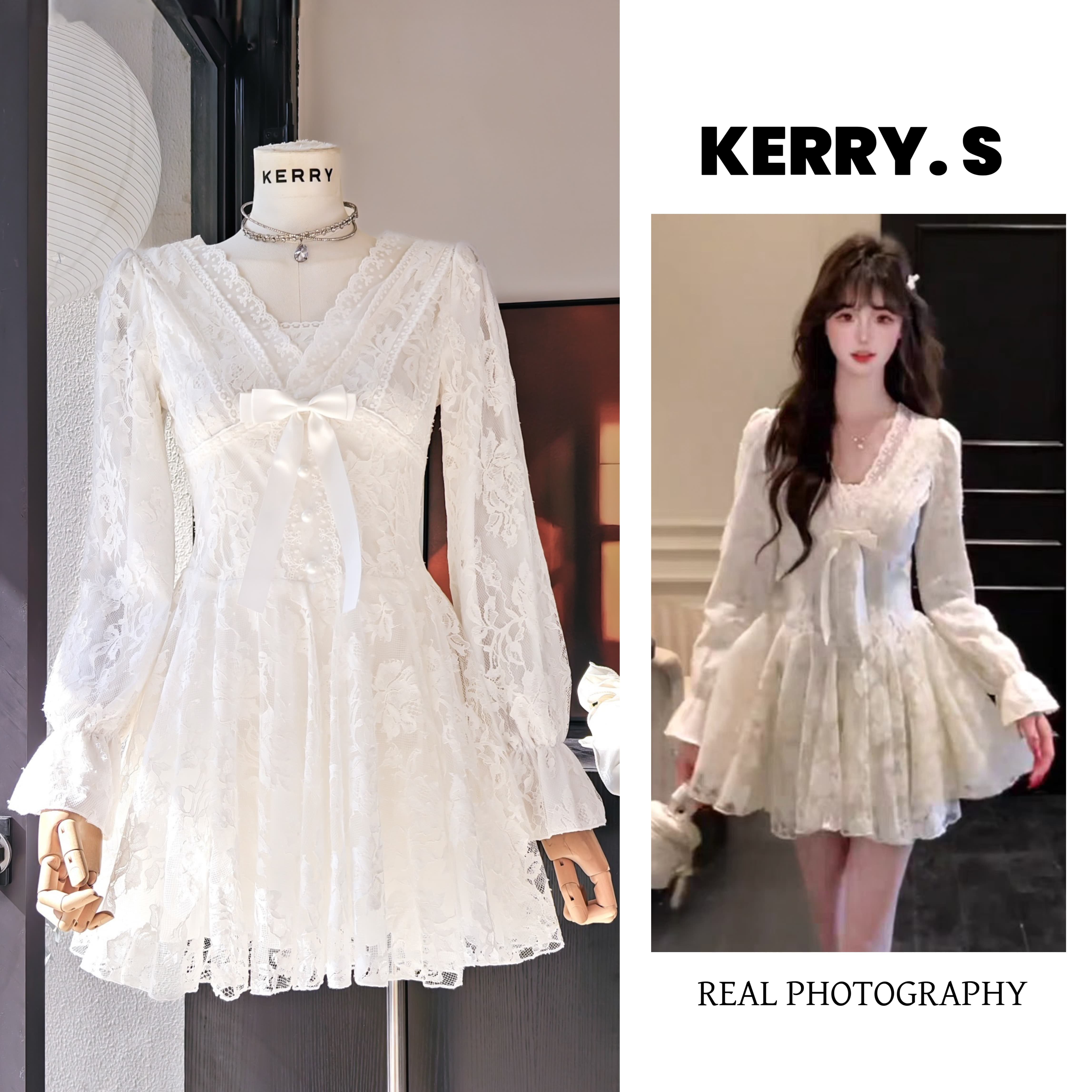 法式纯欲蕾丝连衣裙收腰千金风