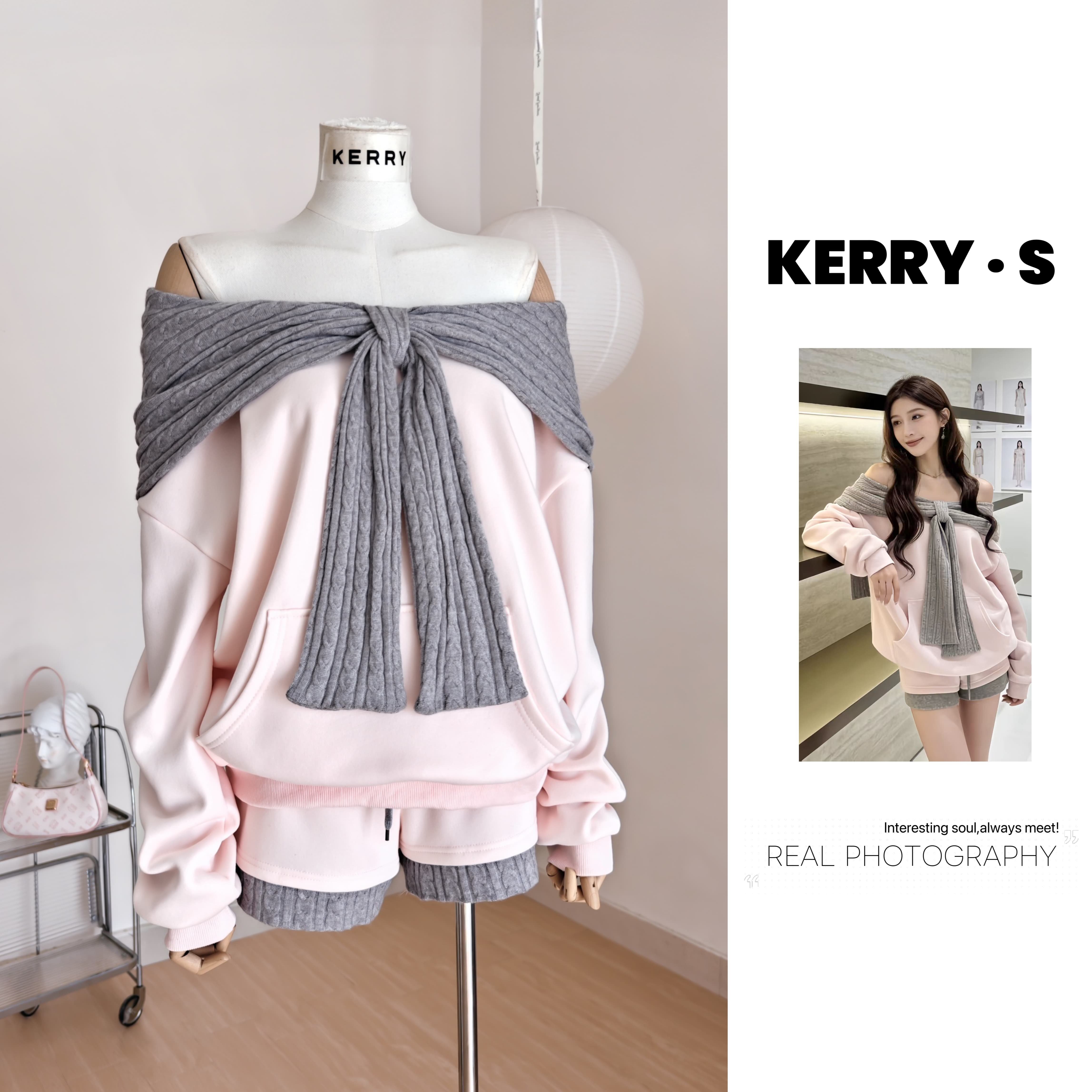 雾港甜章 春季温柔风撞色一字肩多穿连帽宽松加绒卫衣短裤套装,女装/女士精品,时尚套装,淘宝优惠券,粉丝福利购,淘宝优惠卷